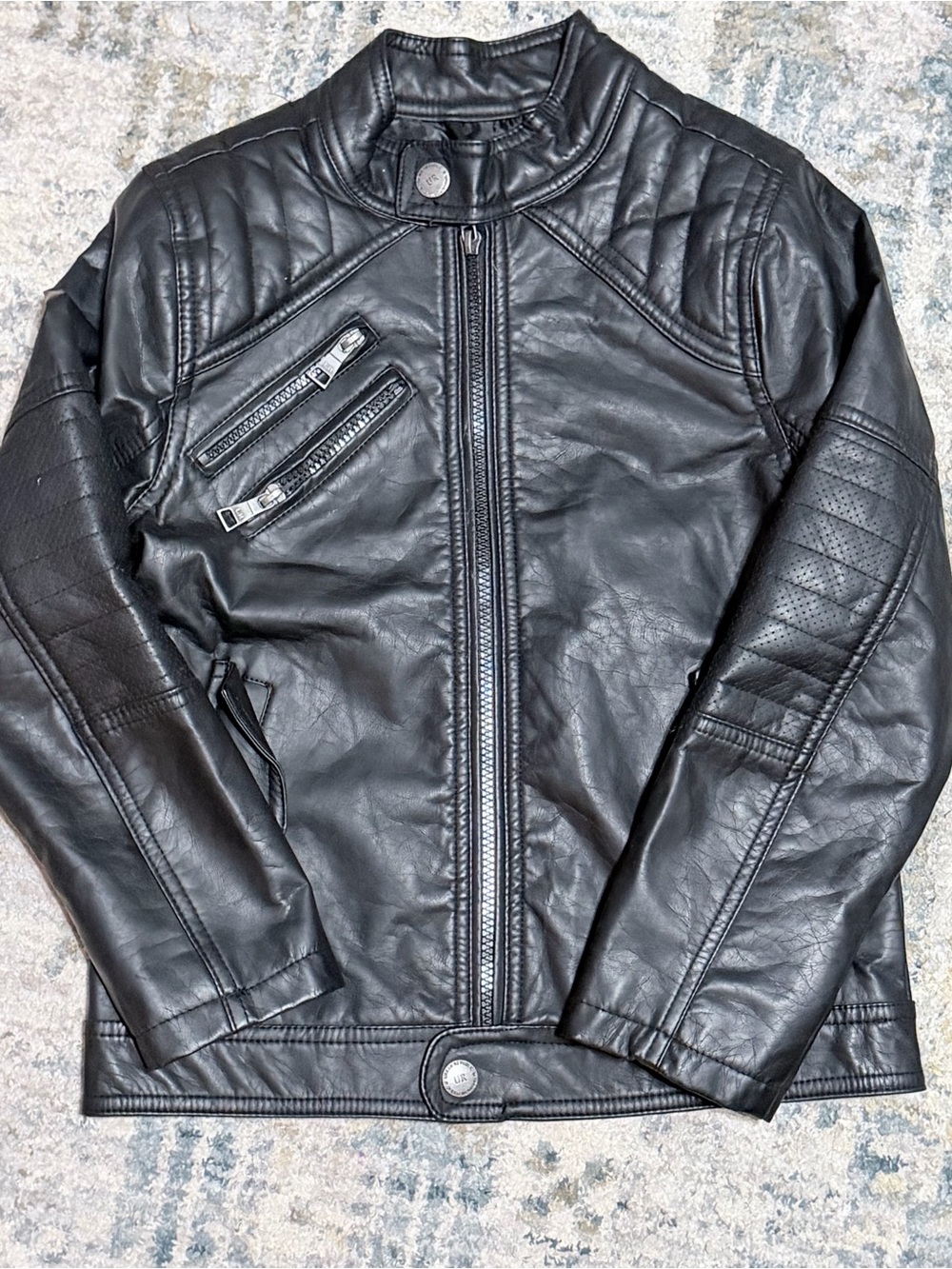 Urban Republic Kids Black Faux Leather Moto Biker Jacket Size 8